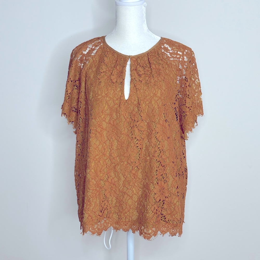 J Crew Key Hole Lace Short Sleeve Blouse